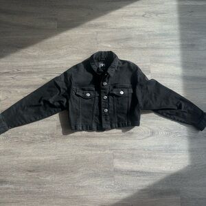 Zara Cropped Black Denim Jacket